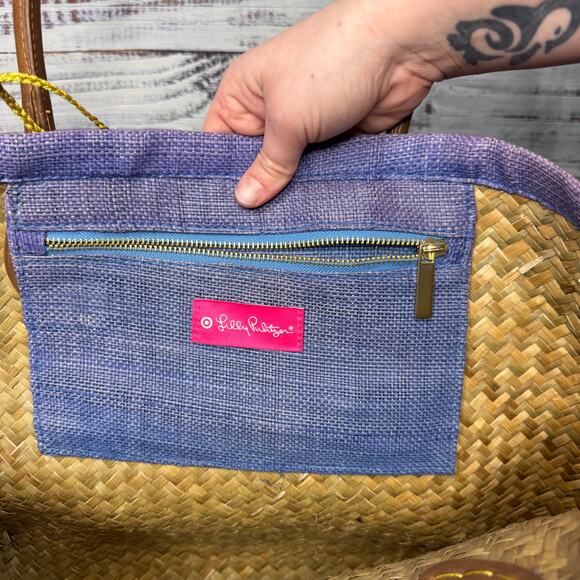 Lilly Pulitzer X Target Straw Tote Bag Purple Woven Beach Bag Starfish Charm - Picture 3 of 5